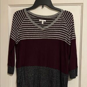 Maurices Burgundy and Gray Striped Sweater